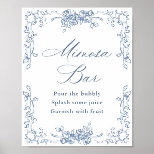 Renaissance Ornate Dusty Blue Mimosa Bar Sign