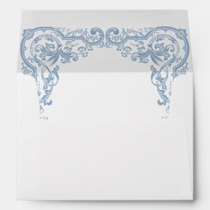 Renaissance Ornate Floral Dusty Blue Wedding Envelope