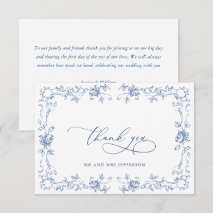 Renaissance Ornate Floral Dusty Blue Wedding Thank You Card