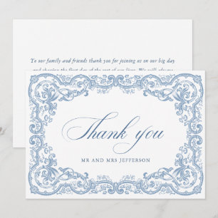 Renaissance Ornate Floral Dusty Blue Wedding Thank You Card