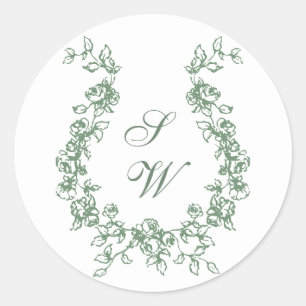 Renaissance Ornate Floral Sage Green Wedding Classic Round Sticker