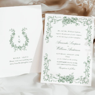 Renaissance Ornate Floral Sage Green Wedding Invitation