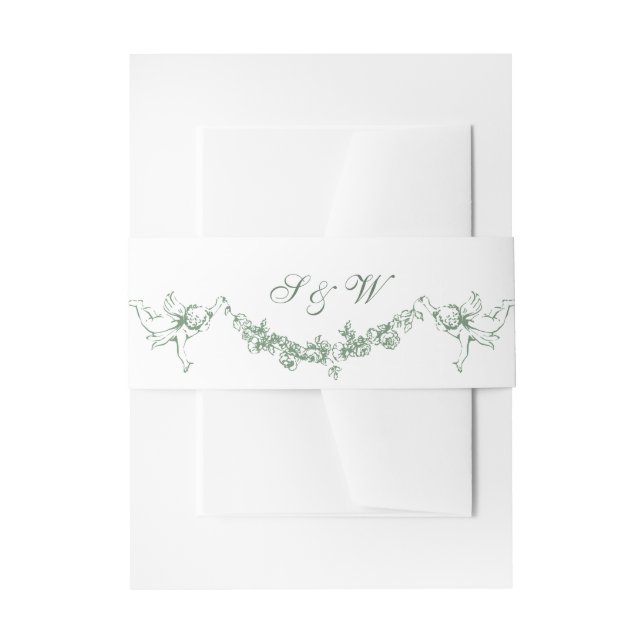 Renaissance Ornate Floral Sage Green Wedding Invitation Belly Band (Front Example)