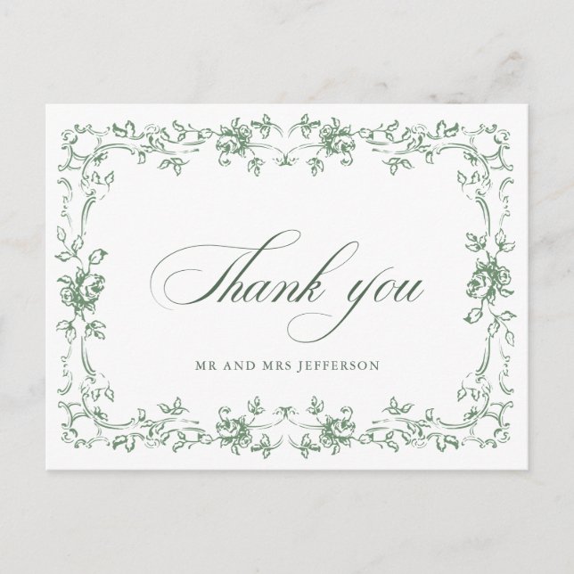 Renaissance Ornate Floral Sage Green Wedding Postcard (Front)