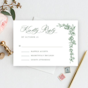 Renaissance Ornate Floral Sage Green Wedding RSVP Card