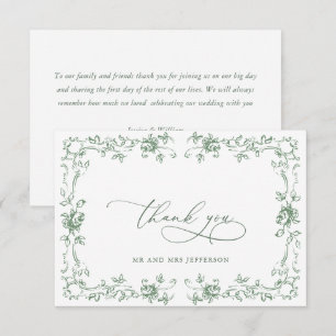 Renaissance Ornate Floral Sage Green Wedding Thank You Card