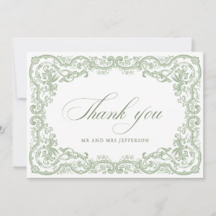 Renaissance Ornate Floral Sage Green Wedding Thank You Card
