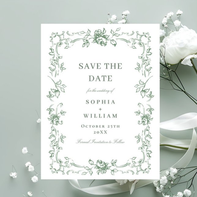 Renaissance Ornate Floral Wedding Save the Date Postcard (Creator Uploaded)