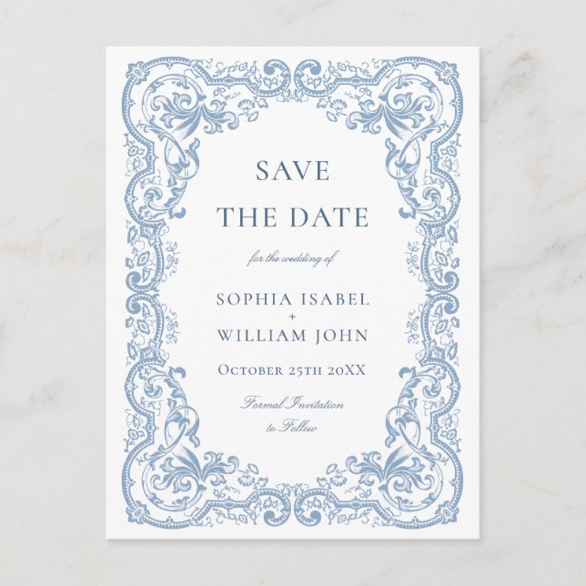 Renaissance Ornate Floral Wedding Save the Date Postcard (Front)