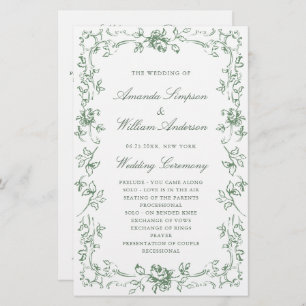 Renaissance Ornate Green Wedding Ceremony Program
