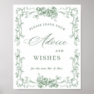 Renaissance Ornate Sage Green Advice & Wishes Poster
