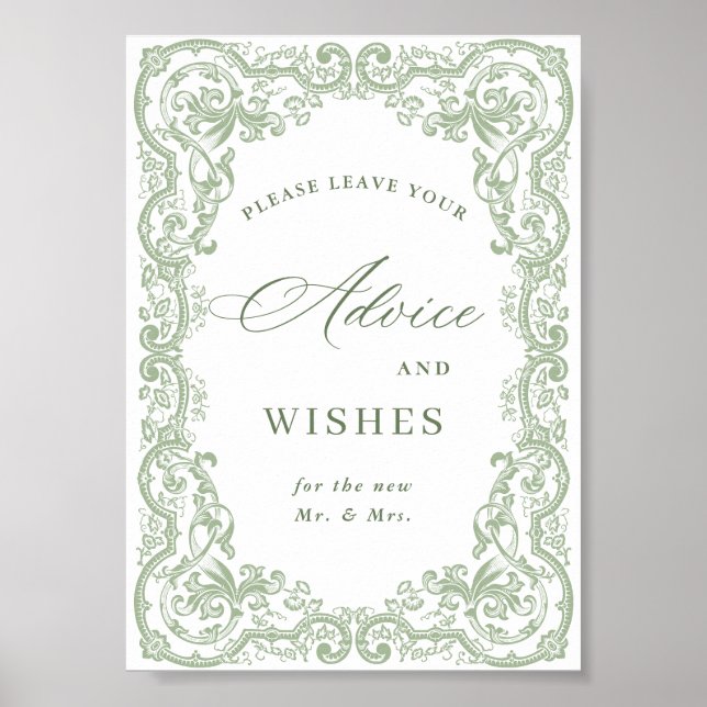 Renaissance Ornate Sage Green Advice & Wishes Poster (Front)