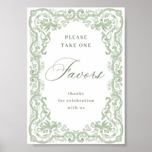 Renaissance Ornate Sage Green Favors Wedding Poster