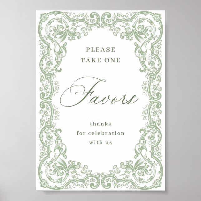 Renaissance Ornate Sage Green Favours Wedding Poster (Front)