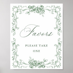 Renaissance Ornate Sage Green Favours Wedding Poster