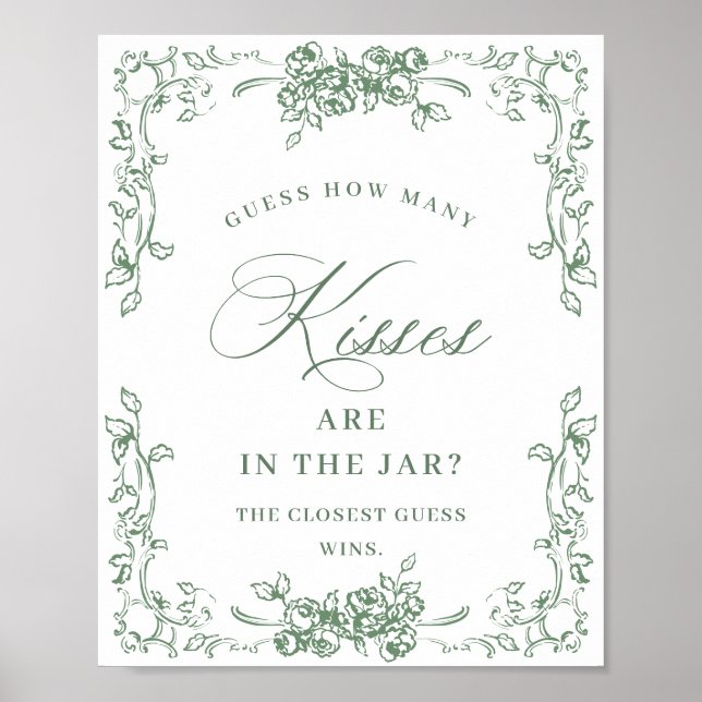 Renaissance Ornate Sage Green Floral Bridal Shower Poster (Front)