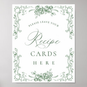 Renaissance Ornate Sage Green Floral Recipe Cards Poster