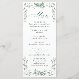 Renaissance Ornate Sage Green Floral Wedding Menu