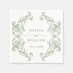 Renaissance Ornate Sage Green Floral Wedding Napkin