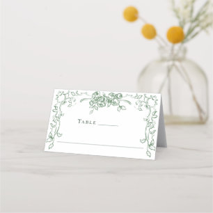 Renaissance Ornate Sage Green Floral Wedding Place Card