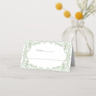 Renaissance Ornate Sage Green Floral Wedding Place Card