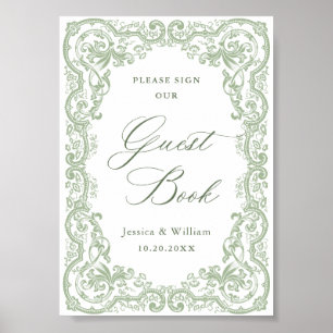 Renaissance Ornate Sage Green Guestbook Sign
