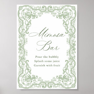 Renaissance Ornate Sage Green Mimosa Bar Sign