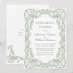 Renaissance Ornate Sage Green Rehearsal Dinner Invitation