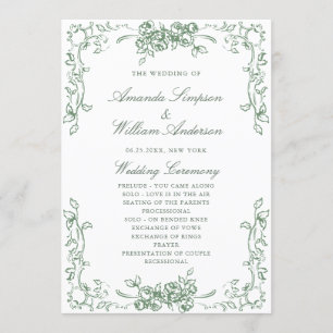 Renaissance Ornate Sage Green Wedding Ceremony Program