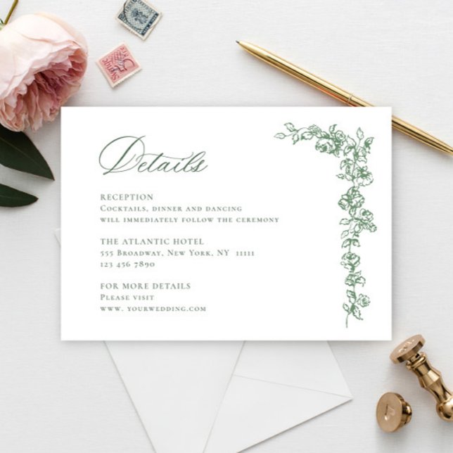 Renaissance Ornate Sage Green Wedding Details Enclosure Card (Creator Uploaded)