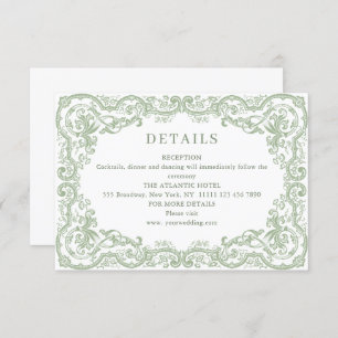 Renaissance Ornate Sage Green Wedding  Details Enclosure Card