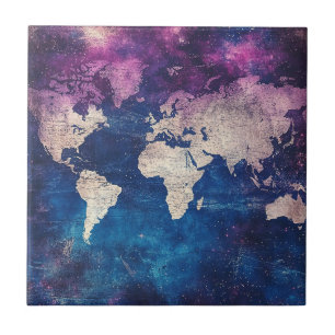 Renaissance Purple Celestial World Map Ceramic Tile