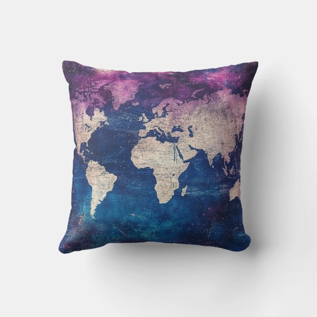 Renaissance Purple Celestial World Map Cushion (Back)