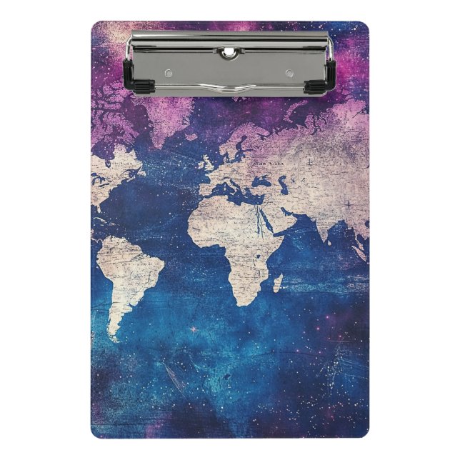 Renaissance Purple Celestial World Map Mini Clipboard (Front)