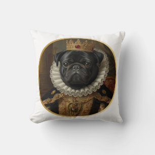 Renaissance Queen Portrait–Inspired Black Pug Art Cushion