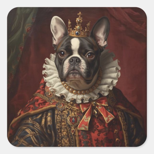 Renaissance Queen Portrait–Inspired Black Pug Art  Square Sticker (Front)