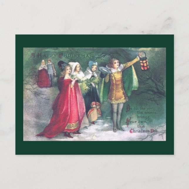 Renaissance Revelers on Stroll Vintage Christmas Holiday Postcard (Front)