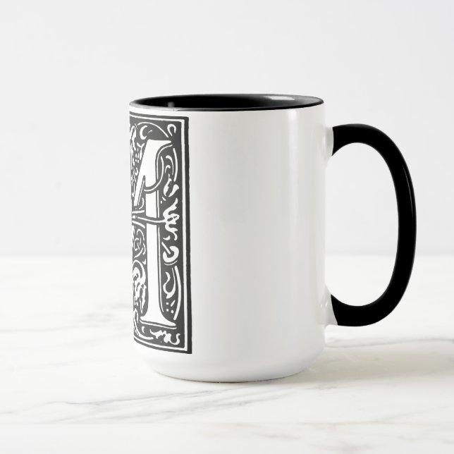 Renaissance Style Alphabet Letter M On Mug (Right)