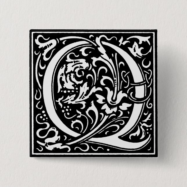 Renaissance Style Alphabet Letter Q - Pin (Front)
