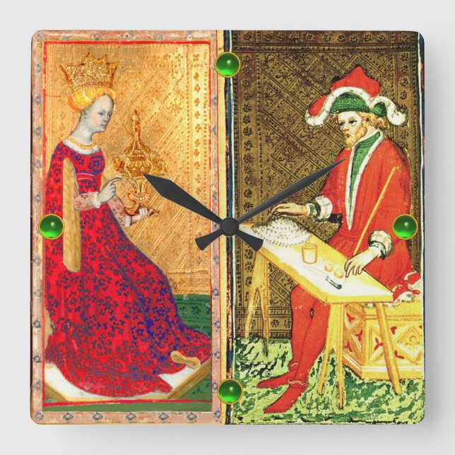 RENAISSANCE TAROTS / MAGICIAN AND QUEEN OF CUPS SQUARE WALL CLOCK (Front)