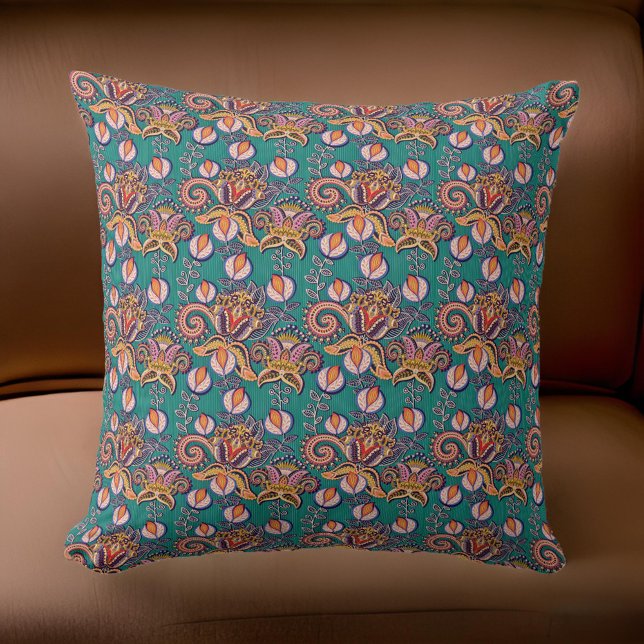Renaissance Teal Gold Orange Mediaeval | Cushion (Creator Uploaded)