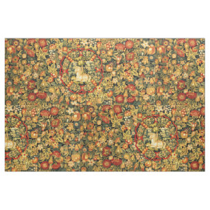 Renaissance Unicorn Amid Fruit & Flowers Pattern Fabric