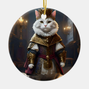 Renaissance White Cat, Ceramic Ornament