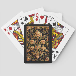 Renaissance Woodcut Thistle on Black Background Playing Cards