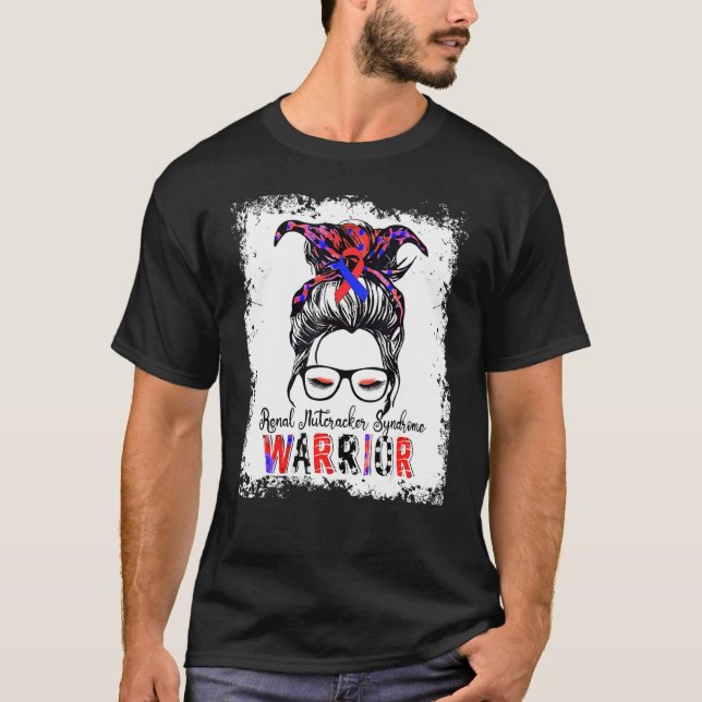 Renal Nutcracker Syndrome Warrior  Blue Red Ribbon T-Shirt (Front)
