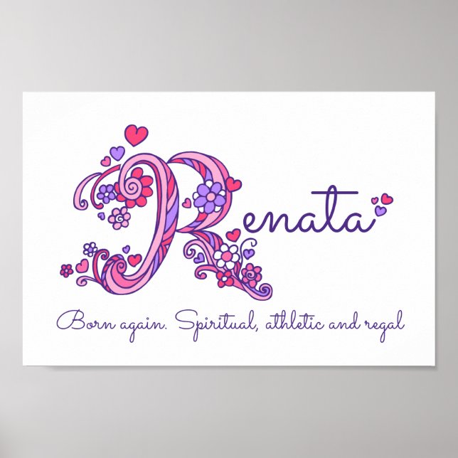 Renate initial R drawing heart art name meaning Poster (Front)