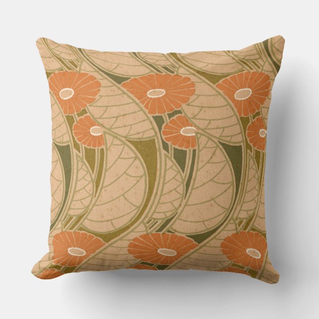 Rene Beauclair’s Art Nouveau Orange Daisy Cushion (Front)