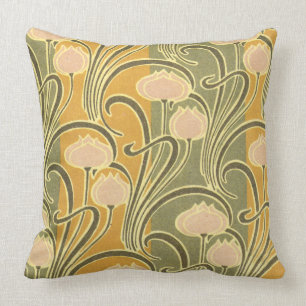 Rene Beauclair’s Art Nouveau Stripes & Flowers Cushion