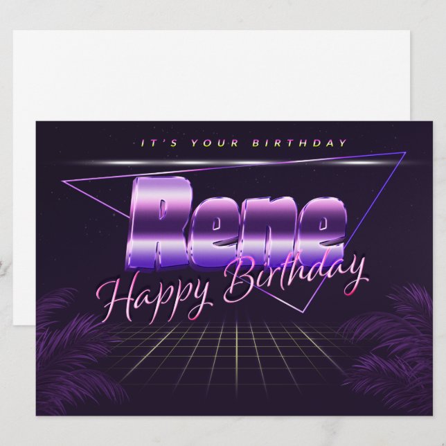 Rene Name First Name lilac retro card birthday (Front/Back)