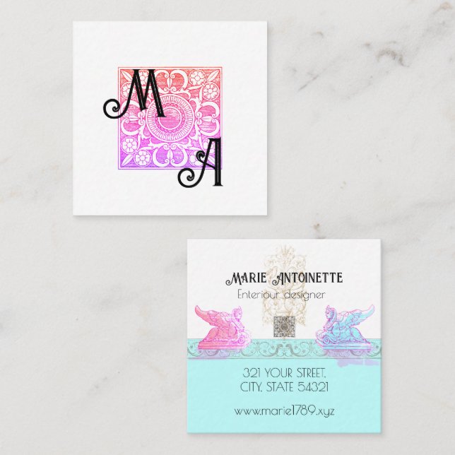 Reneaissance extravagant chic elegant square business card (Front/Back)